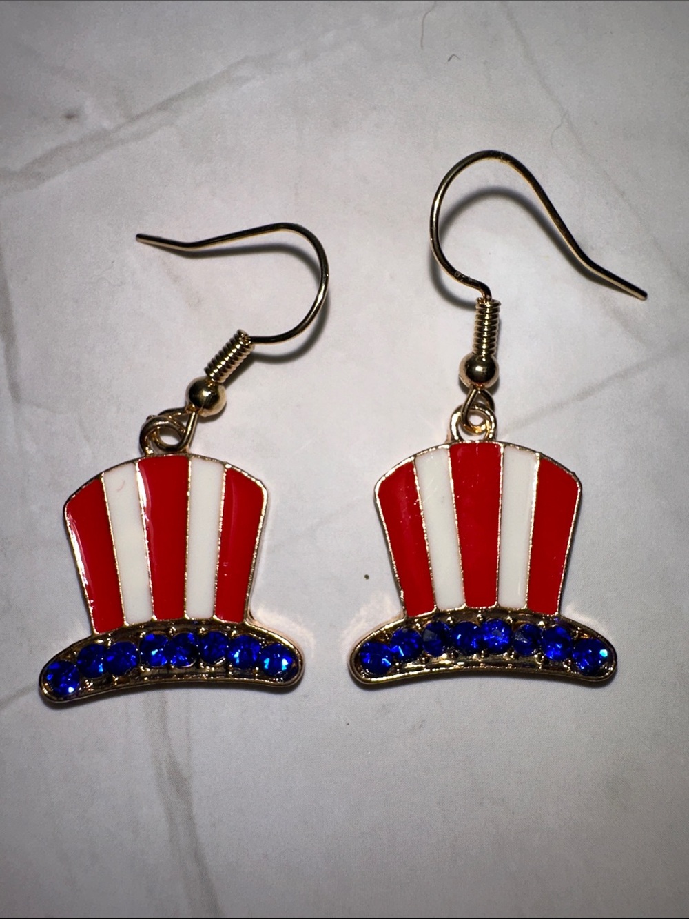 Patriotic Red, White & Blue Top Hat Dangle Earrings - Unbranded